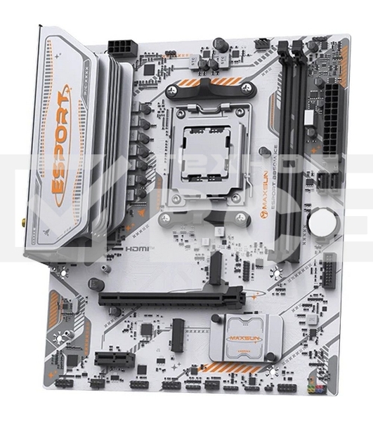 Материнская плата Maxsun MS-eSport B850M WIFI ICE, AM5, AMD B850, 2xDDR5, 2xSATA, 2xM.2, 1xPCIe 5.0 x16, 1xPCIe 3.0 x1, 1xHDMI 1.4, 1xDP, 1xRJ45, Wi-Fi 6, Bluetooth 5.2, 4xUSB-A 5Gbps, 2xUSB-A 2.0, 3x3.5 мм, 7.1, mATX