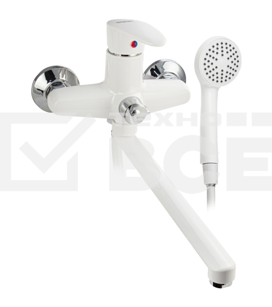 Смеситель в ванную BRIMIX 5561 длинный излив, шаровый, из высокопрочного пластика АБС, БЕЛЫЙ