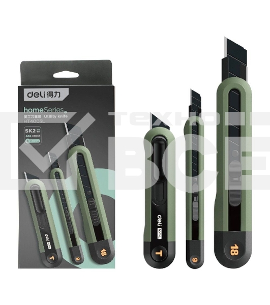 Набор технических ножей Home Series Green Deli HT4003L (ножи 9мм+18мм+Т-образный), эксклюзивный дизайн, корпус из высококачественного софттач пластика