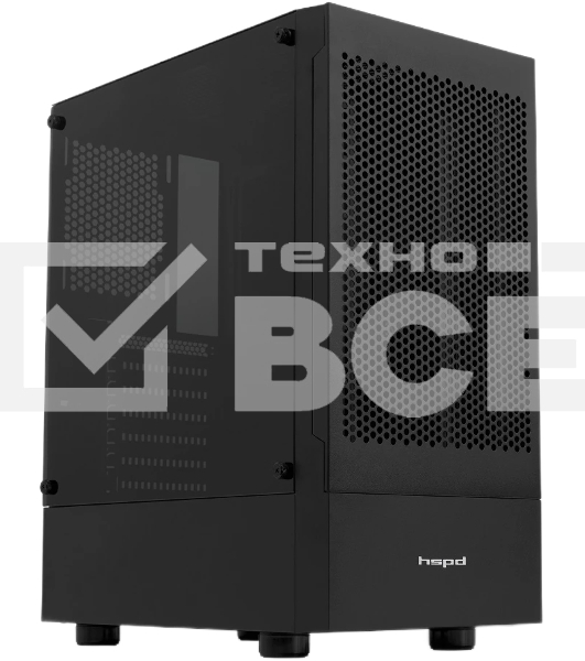Компьютерный корпус без блока питания Case HSPD M540, Mesh Mid Tower, черный, TG, 0.45 SPCC, no fans, ATX, mATX, mITX, 160/300/150мм, 2x2.5