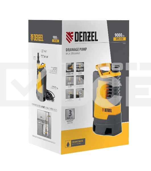 Дренажный насос Denzel DPХ450, 450 Вт, подъем 5 м, 9000 л/ч