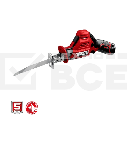 Пила сабельная Зубр 12В, 2 АКБ (2Ач), в коробке, СПЛ-125-22