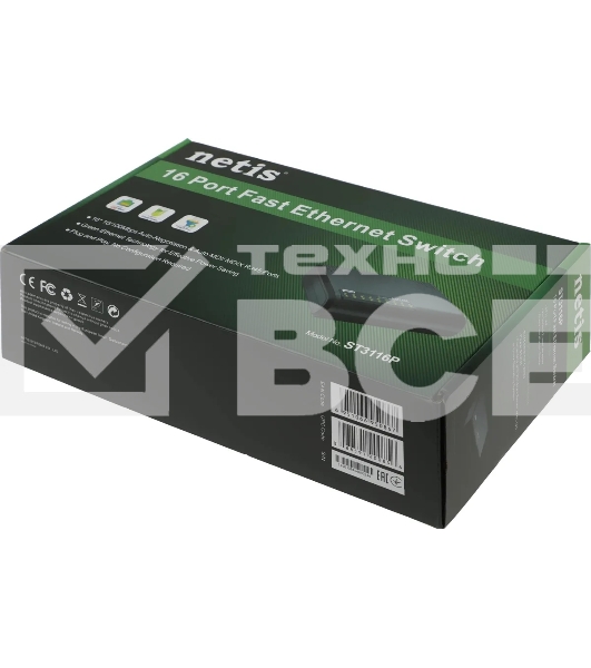 Коммутатор Netis ST3116P неуправляемый настольный 16x10/100
