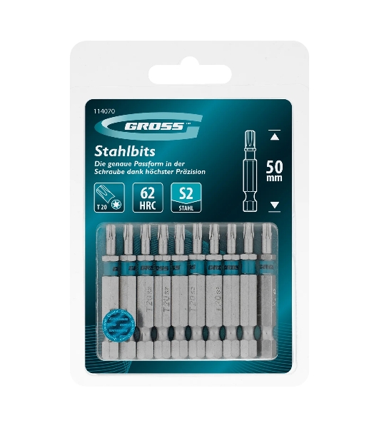 Бита Gross Torx 20х50мм, сталь S2, шестигр., 10 шт.