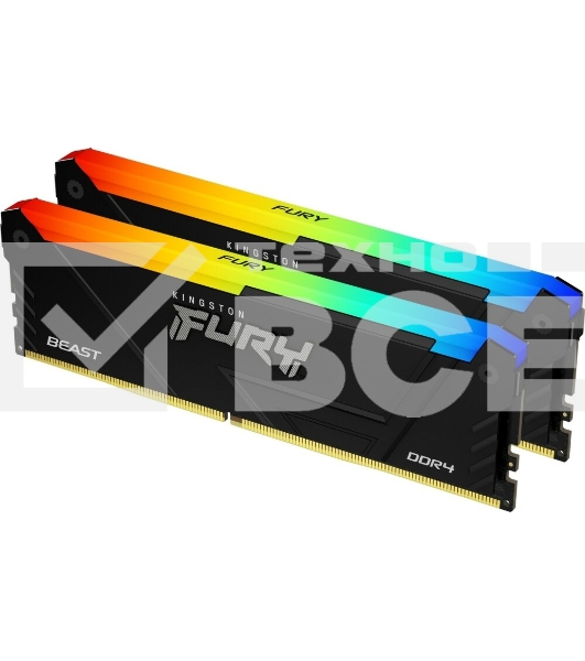 Оперативная память Kingston Fury Beast, DDR4, 32GB (2x16GB), 3600MHz, CL18, с радиатором, RGB, черный