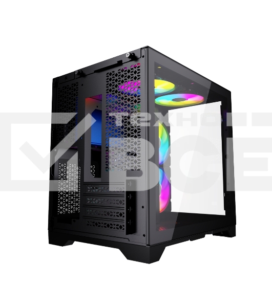 Компьютерный корпус Powercase Vision Micro, Black, Tempered Glass, 4х 120mm 5-color fan, чёрный, mATX  (CVBM-L4)