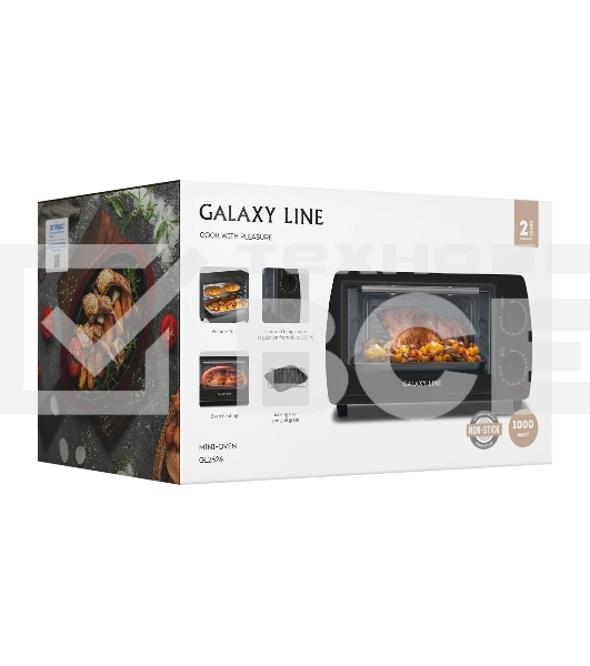 Мини-печь Galaxy Line GL 2626, черный, 10 л, 1000 Вт, таймер на 60 минут, индикатор работы, автоотключение