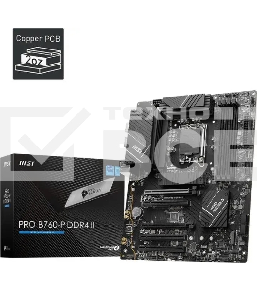 Материнская плата MSI PRO B760-P II, LGA 1700, Intel B760, 4xDDR5, 4xSATA, 2xM.2, 1xPCI-E 4.0 x16, 1xPCI-E 4.0 x4, 3xPCI-E 3.0 x1, 1xHDMI, 1xDP, 1xRJ45 2.5Gb, 1xUSB-C 3.2 Gen 2, 2xUSB-A 3.2 Gen 1, 2xUSB-A 2.0, 5x3.5мм, TOSLINK, 7.1, Standard-ATX