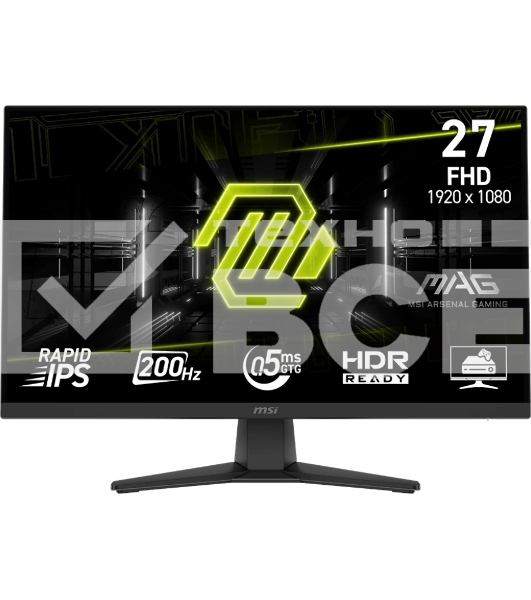 Монитор 27' MSI MAG 272F IPS 1920x1080, 200 Гц, 0.5 мс, 16:9, 1000:1, 250 кд/м², HDMI 2.0, DP 1.4, 3.5 мм, Adaptive-Sync, черный