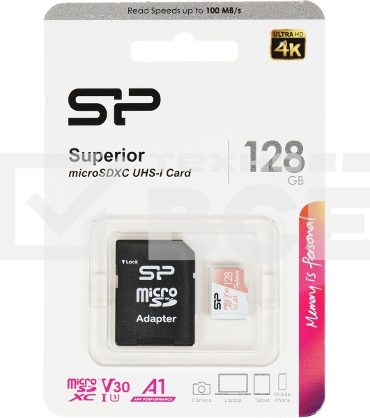 Флеш карта microSD 128Gb Silicon Power Superior A1 microSDXC Class 10 UHS-I U3 100/80 Mb/s (SD адаптер)