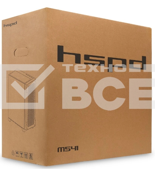 Компьютерный корпус без блока питания Case HSPD M541, Mesh Mid Tower, черный, TG, 0.7 SPCC, no fans, ATX, mATX, mITX, 170/405/210мм, 2x2.5