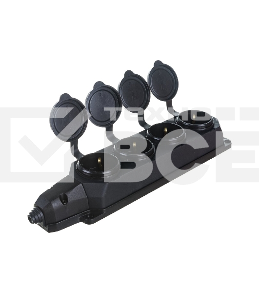 Колодка каучуковая 4-м с заземл. 16А IP44 черный ЭРА Б0044546