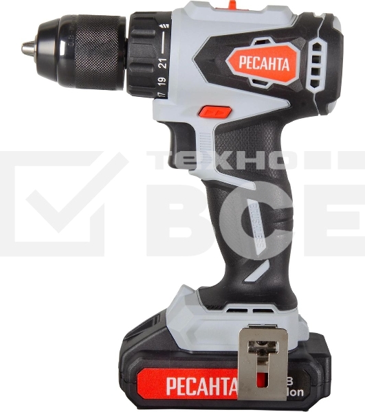 Дрель-шуруповерт аккумуляторная Ресанта ДА-20-2ЛК-Б 75/14/10, Аккумуляторная, 20В, 2 АКБ, Кейс