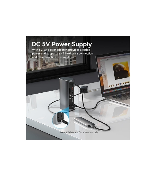 Док-станция Vention TPJH0-EU, USB Type-C, HDMI/VGA/USB/RJ45/SD/3.5мм/PD/DC, USB Type-C