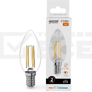 Лампа филам. Gauss Filament 10Вт цок.:E14 свеча св.свеч.бел.теп. (упак.:10шт) (32110)