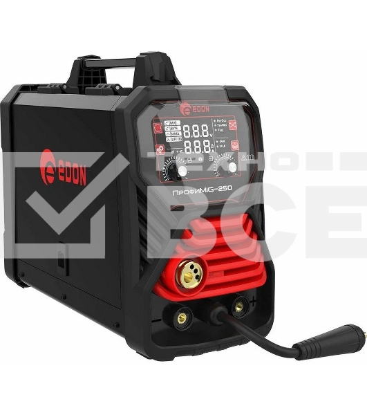 Сварочный аппарат полуавтоматический Edon ПрофиMIG-250 MIG 10,6 кВт 20-250А, MMA 13,1 кВт 20-250А, раб.цикл 60%, КПД 85%, диаметр: электроды 2-4мм, проволока 0,8-1ммMIG-MAG/NoGas/MMA/LIFT TIG/2T/4T/SYNСварка тонких металлов и нержавеющей стали.