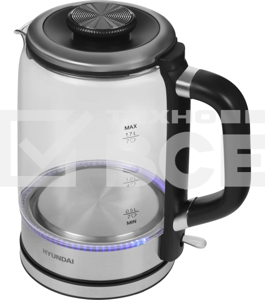 Чайник электрический Hyundai HYK-G5501 1.7 л, 2200 Вт, серебристый/черный