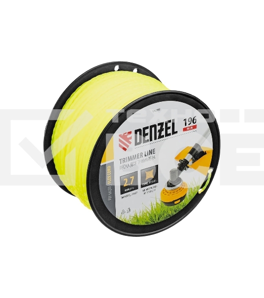 Леска для триммера Denzel витой квадрат, 2,7мм х 196м, на DIN катушке FLEX CORD