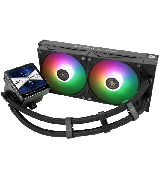Водяное охлаждение для процессора Thermalright Grand Vision 240 (240mm, LED, Black, ARGB/Fans: 2x120mm, 80.45CFM, 29.4dBA, 2150RPM/Pump height 72.5mm, 6400RPM, Rad thickness 27mm/S: 1700, 1200, 1851, 115X, 2011, 2066, AM5, AM4)