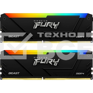 Оперативная память Kingston Fury Beast, DDR4, 32GB (2x16GB), 3600MHz, CL18, с радиатором, RGB, черный