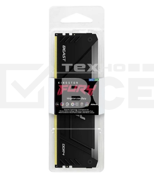 Оперативная память Kingston Fury Beast, DDR4, 8GB (1x8GB), 3600MHz, CL17, с радиатором, RGB, черный