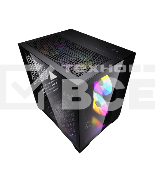 Компьютерный корпус Powercase Vision Micro, Black, Tempered Glass, 4х 120mm 5-color fan, чёрный, mATX  (CVBM-L4)
