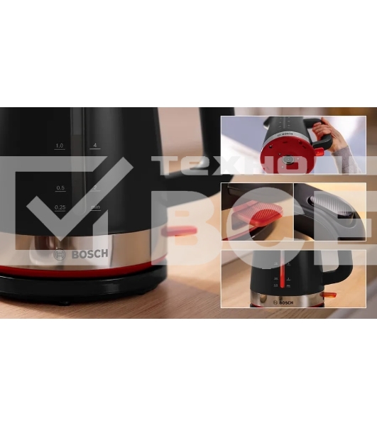 Чайник электрический Bosch TWK4M223 1.7 л, 2400 Вт, черный