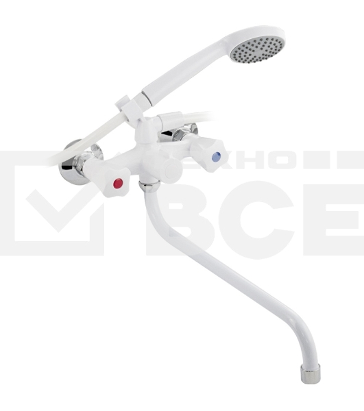 Смеситель в ванную BRIMIX 4402 длинный излив, металлокерамика с шаровым переключением из высокопрочного пластика АБС - БЕЛЫЙ