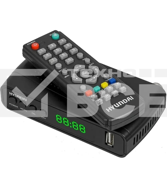 Приставка для цифрового ТВ Hyundai H-DVB520 черный, DVB-T2, DVB-T, DVB-C, HDMI, USB 2.0 х2