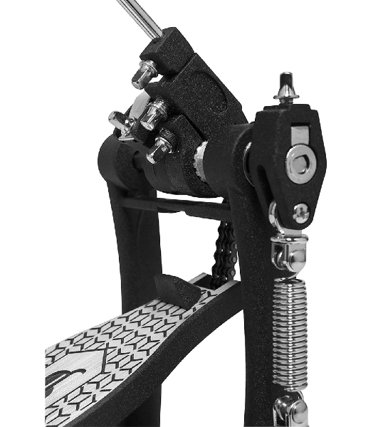 Педаль для бас-барабана STAGG PP-52 одинарная с двойным цепным приводом, стальное основание с антифрикционной накладкой, 2 анкера для фиксации, 4-х сторонняя колотушка (фетр/пластик) с регулируемым углом и пружинным натяжением