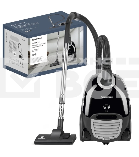 Пылесос с тканевым пылесборником Eurostek EVC-2001 черный, максимальная мощность 2000 Вт., мощность всасывания 380 Вт