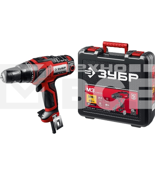 Дрель-шуруповерт сетевой ЗУБР ДШ-М3-500-2 К, Сетевая, 500 Вт, Кейс