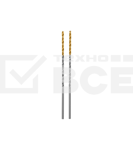 Сверло спиральное по металлу Denzel 2 х 86 мм Р6М5, Golden Tip, удлиненное, 2 шт.