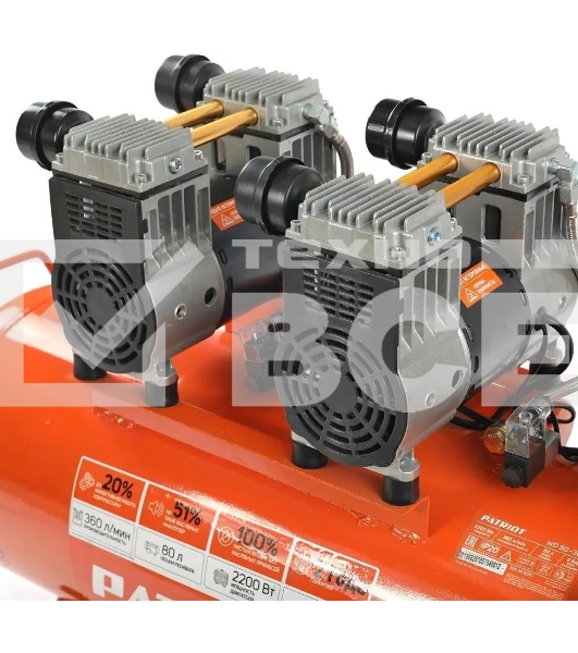 Компрессор Patriot поршневой безмасляный WO 80-360, 360 л/мин, 8 бар, 2200 Вт, 80 л, быстросъем и 