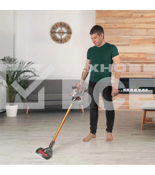 Пылесос вертикальный Endever SkyClean VC-301 черный/оранжевый, питание от аккумулятора, 75 Вт, уборка сухая, пылесборник 0,8 л