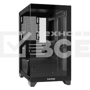 Компьютерный корпус Minitower ExeGate i3 SEA LE (mATX, без БП, 1хUSB+1хUSB 3.0, HD аудио, черный, передняя и боковая панели - закаленное стекло)