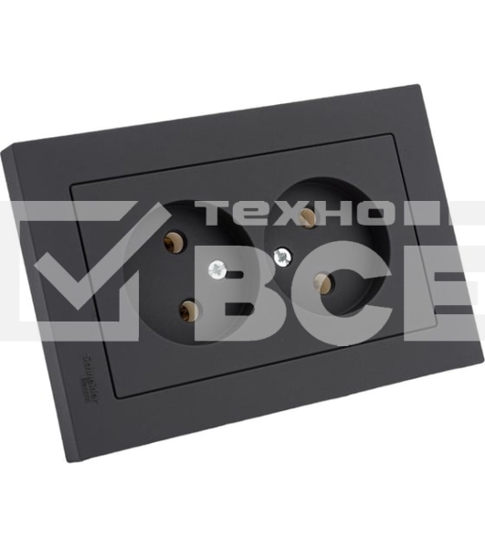 Розетка 2-м AtlasDesign без заземл. 16А в сборе карбон SchE ATN001020