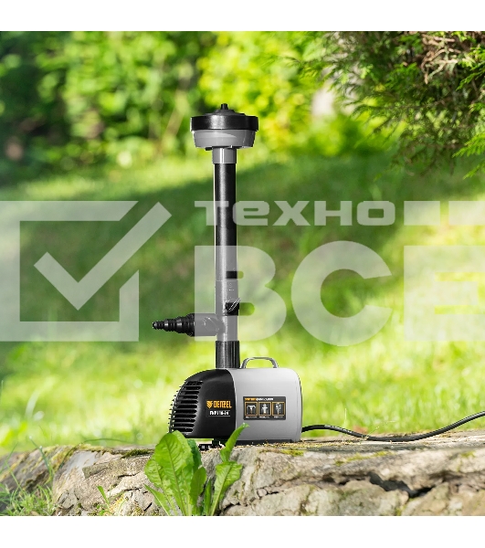 Насос фонтанный Denzel FNP110-34, 112 Вт, подъем 3,4 м, 3400 л/ч, колокольчик/каскад/гейзер
