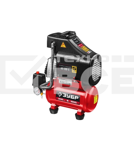 Компрессор воздушный безмасляный, 200 л/мин, 6 л, 1500 Вт, Зубр