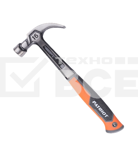 Молоток-гвоздодер цельнокованый PATRIOT FCH 450, кругл.боёк 450 гр, 50-58 HRC, фиберглас.рукоять, прямой гвоздодер малый вес, компактный размер, антивибрацион.система, магнитный гвоздодержатель, 775 гр