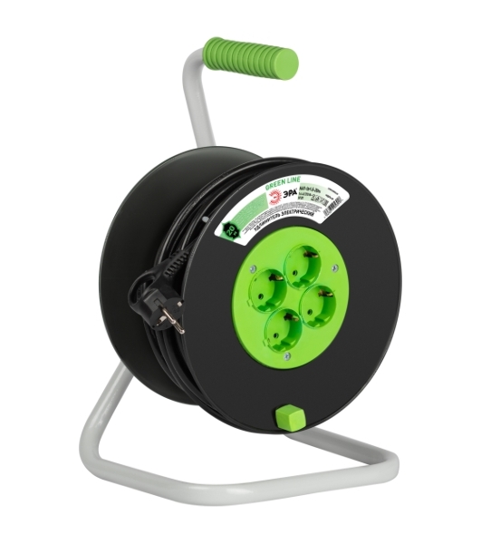 Удлинитель силовой ЭРА GREEN LINE KAT-3x1.5-20m Greenline на катушке пластик 4 розетки с заземлением 20м ПВС 3x1.5мм2