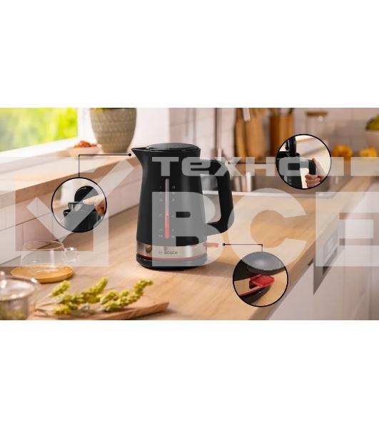 Чайник электрический Bosch TWK4M223 1.7 л, 2400 Вт, черный