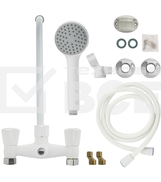 Смеситель в ванную BRIMIX 4402 длинный излив, металлокерамика с шаровым переключением из высокопрочного пластика АБС - БЕЛЫЙ