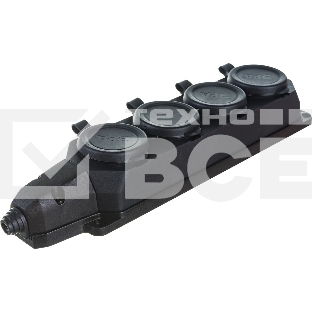 Колодка каучуковая 4-м с заземл. 16А IP44 черный ЭРА Б0044546