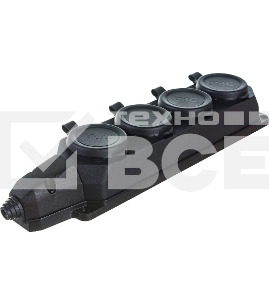 Колодка каучуковая 4-м с заземл. 16А IP44 черный ЭРА Б0044546