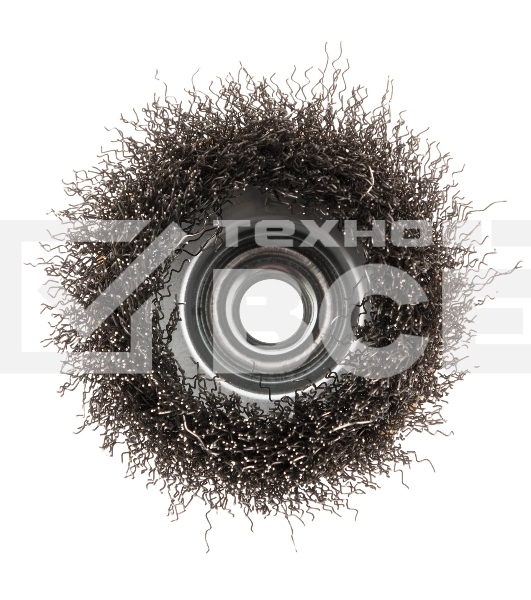 Щетка для УШМ Denzel 75 мм, М14, чашка, витая нержавеющая проволока 0,3 мм