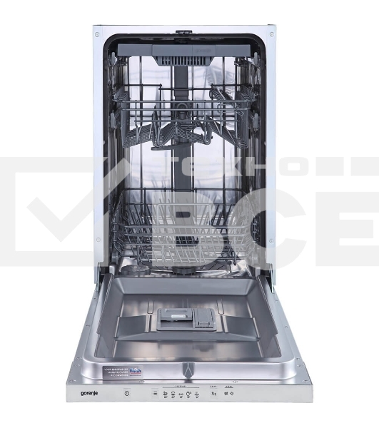 Посудомоечная машина встраиваемая Gorenje GV520D17S, загрузка 10 комплектов, стандартный мотор, регулировка верхней корзины по высоте, 3 корзины, кнопочное управление, звуковой сигнал завершения цикла, автооткрывание дверцы, половинная загрузка, полный AquaStop, энергоэффективность А+++, уровень шума 47 дБ, белый