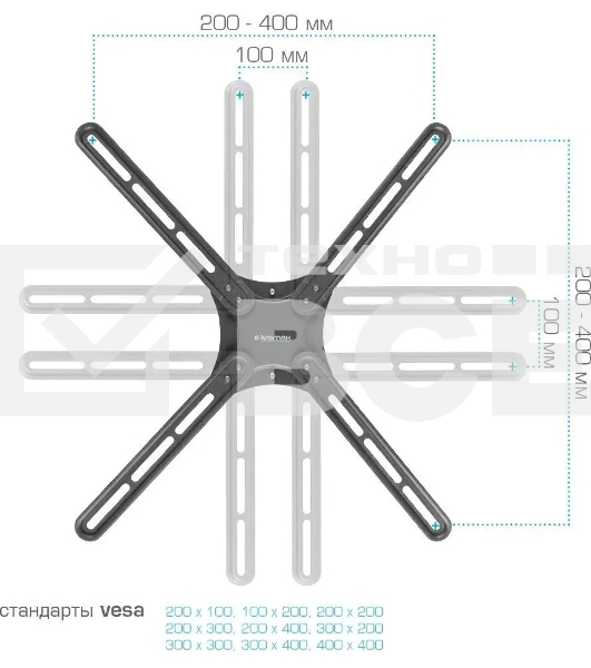 Кронштейн для телевизора Kromax CORBEL-6 черный, 22'-65' макс. 30 кг, настенный, поворот и наклон