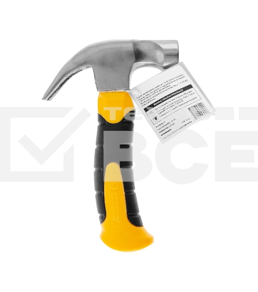 Молоток-гвоздодер мини Denzel, боек с магнитом, фибергласовая двухкомпонентная рукоятка, 9oz, 250г