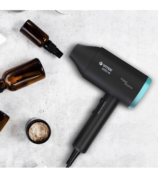 Фен VITEK VT-1324 черный/зеленый, 2200 Вт, ионизация